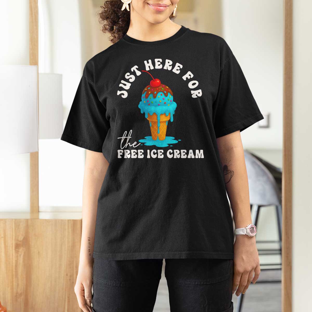 I'm Just Here For The Free Ice Cream T Shirt For Women Funny Cruise Summer Vacation - Wonder Print Shop