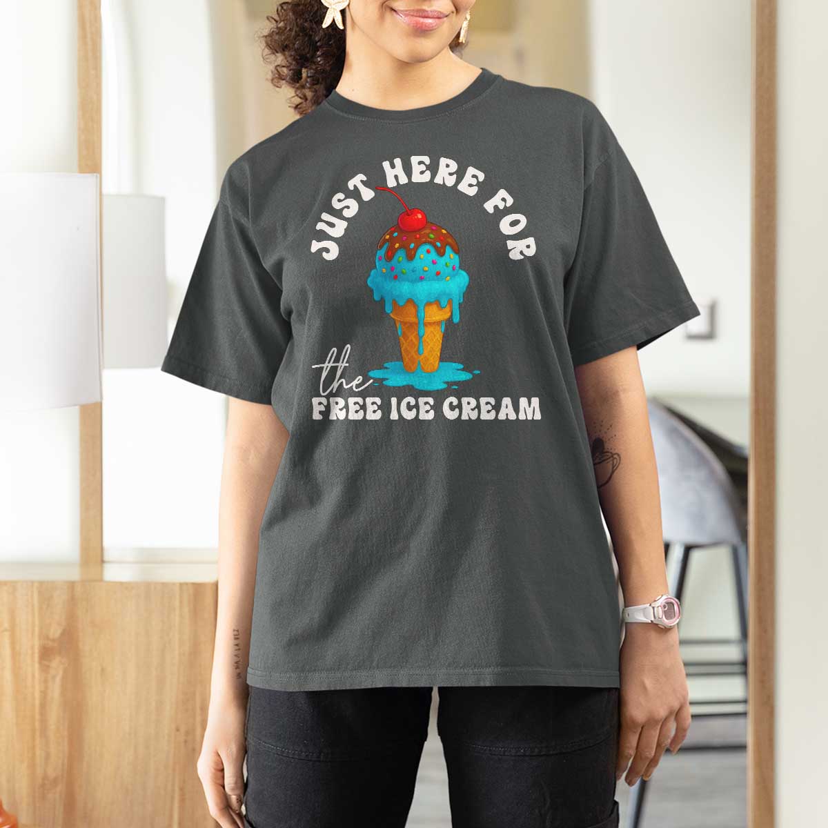 I'm Just Here For The Free Ice Cream T Shirt For Women Funny Cruise Summer Vacation - Wonder Print Shop