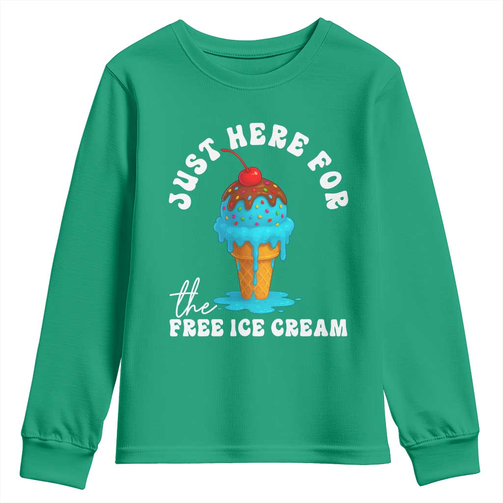 I'm Just Here For The Free Ice Cream Youth Sweatshirt Funny Cruise Summer Vacation - Wonder Print Shop