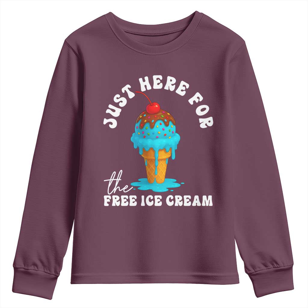 I'm Just Here For The Free Ice Cream Youth Sweatshirt Funny Cruise Summer Vacation - Wonder Print Shop
