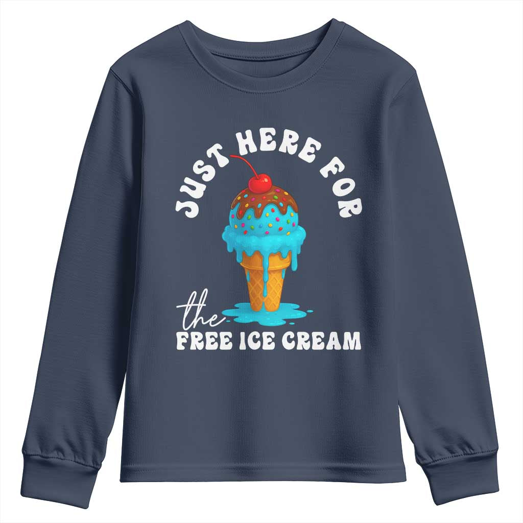 I'm Just Here For The Free Ice Cream Youth Sweatshirt Funny Cruise Summer Vacation - Wonder Print Shop
