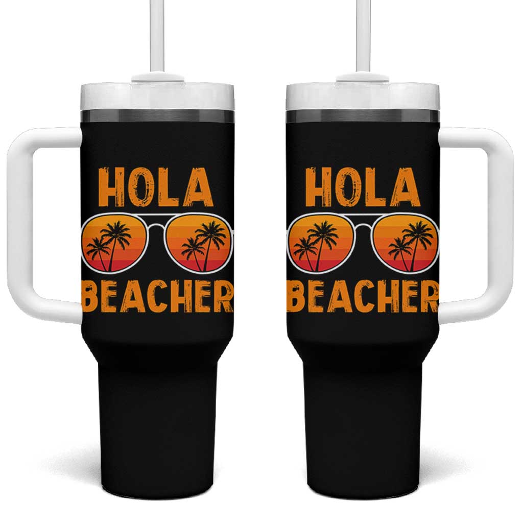 Hola Beaches Tumbler With Handle Funny Beach Vacation Summer - Wonder Print Shop
