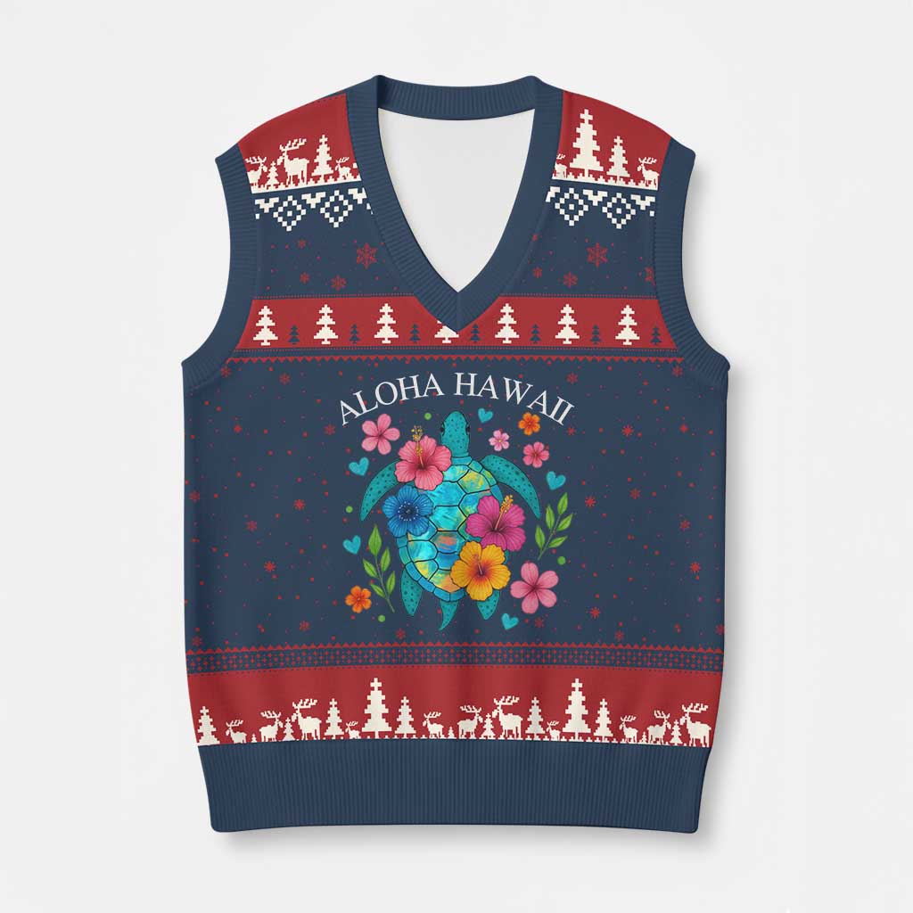 Aloha Hawaii V-Neck Knit Sweater Vest Sea Turtle Summer Hawaiian Island - Wonder Print Shop