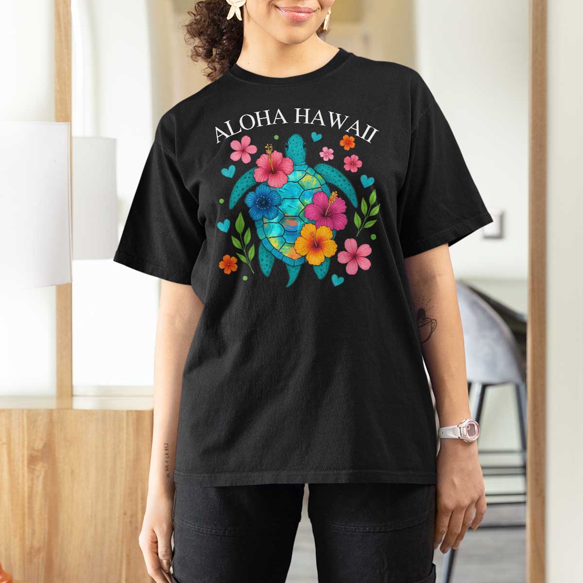 Aloha Hawaii T Shirt For Women Sea Turtle Summer Hawaiian Island - Wonder Print Shop