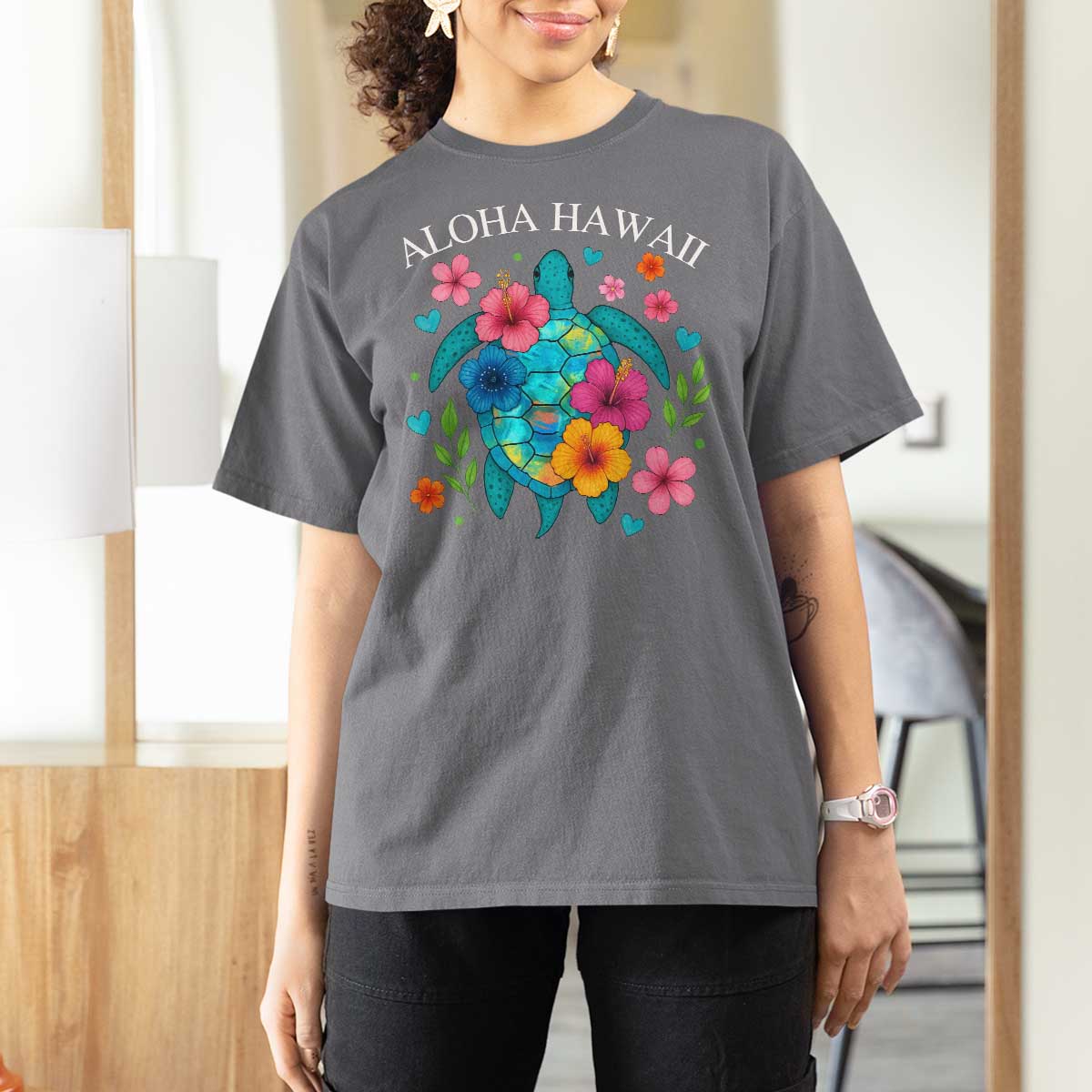 Aloha Hawaii T Shirt For Women Sea Turtle Summer Hawaiian Island - Wonder Print Shop