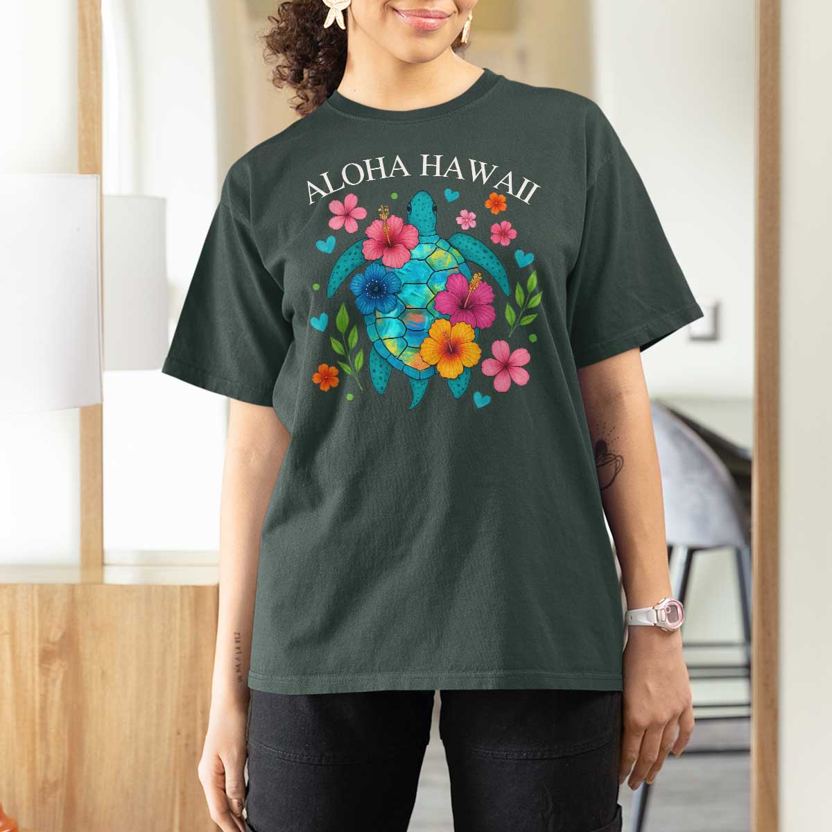 Aloha Hawaii T Shirt For Women Sea Turtle Summer Hawaiian Island - Wonder Print Shop
