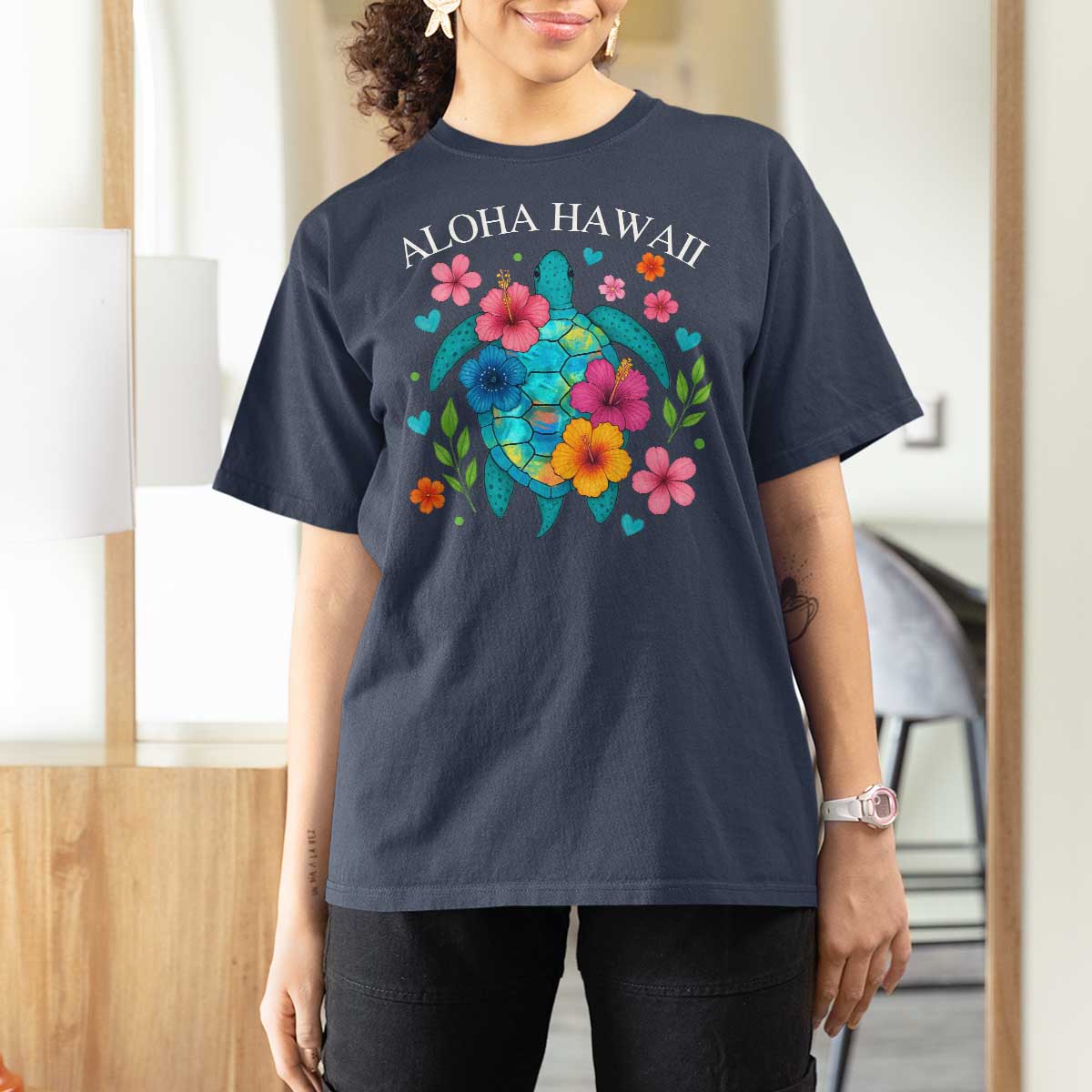 Aloha Hawaii T Shirt For Women Sea Turtle Summer Hawaiian Island - Wonder Print Shop
