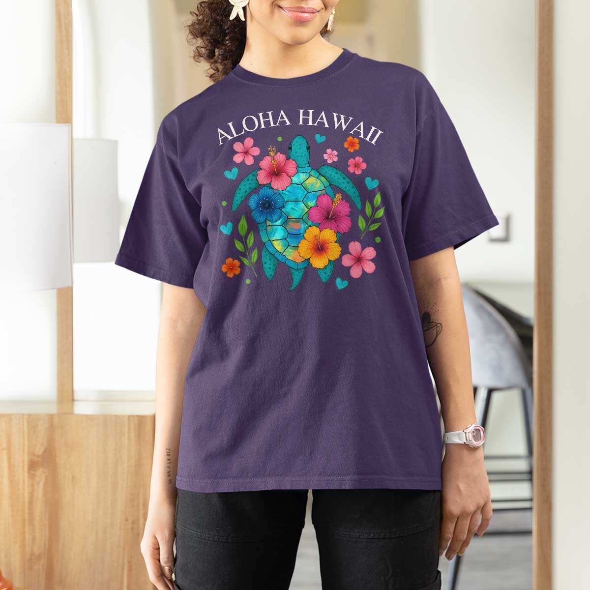 Aloha Hawaii T Shirt For Women Sea Turtle Summer Hawaiian Island - Wonder Print Shop