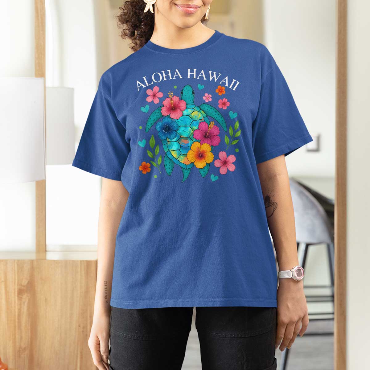 Aloha Hawaii T Shirt For Women Sea Turtle Summer Hawaiian Island - Wonder Print Shop