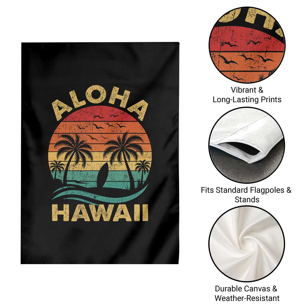 Aloha Hawaii Garden Flag Retro Hawaiian Island Palm Beach Surfboard Surf - Wonder Print Shop