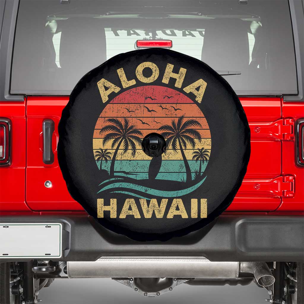 Aloha Hawaii Spare Tire Cover Retro Hawaiian Island Palm Beach Surfboard Surf - Wonder Print Shop