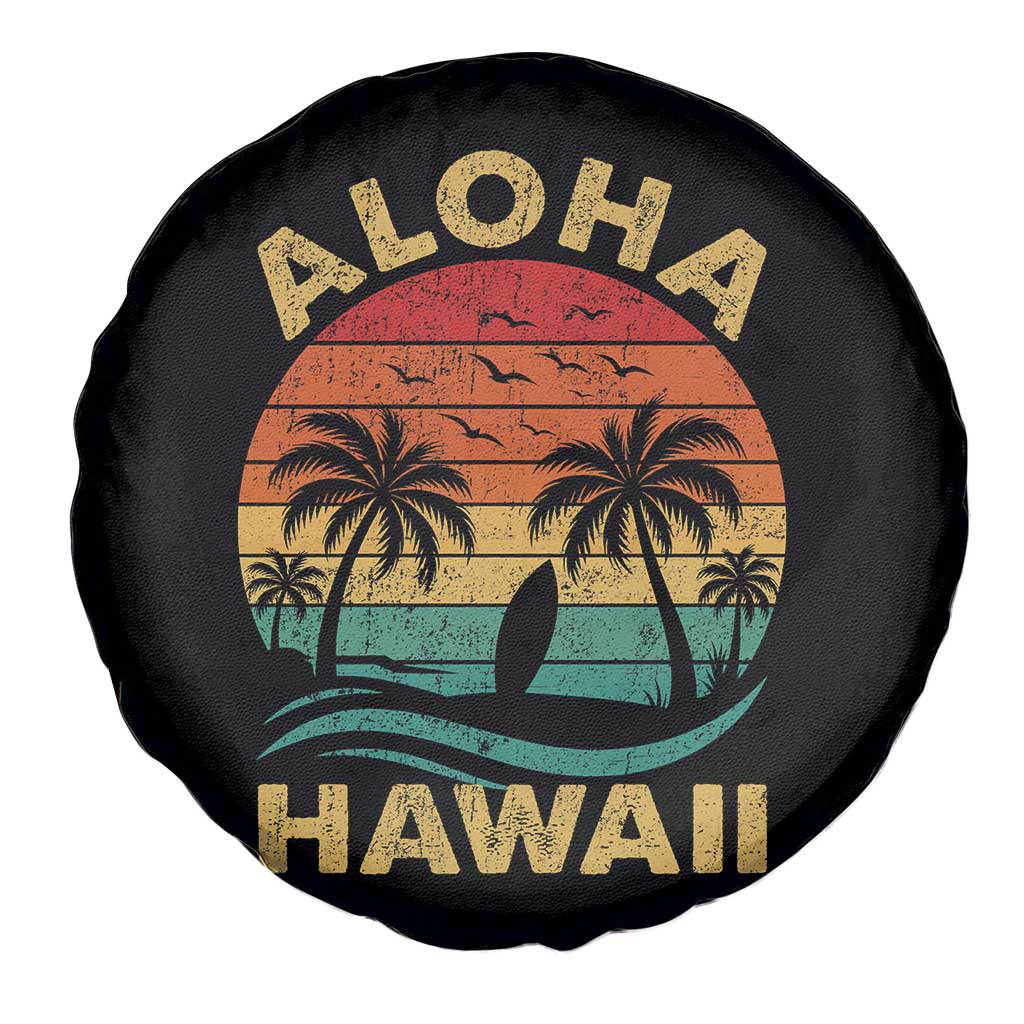 Aloha Hawaii Spare Tire Cover Retro Hawaiian Island Palm Beach Surfboard Surf - Wonder Print Shop