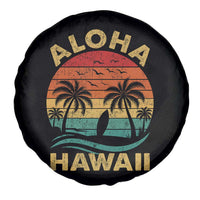 Aloha Hawaii Spare Tire Cover Retro Hawaiian Island Palm Beach Surfboard Surf - Wonder Print Shop
