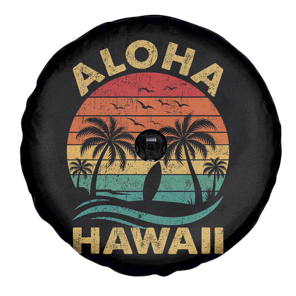 Aloha Hawaii Spare Tire Cover Retro Hawaiian Island Palm Beach Surfboard Surf - Wonder Print Shop