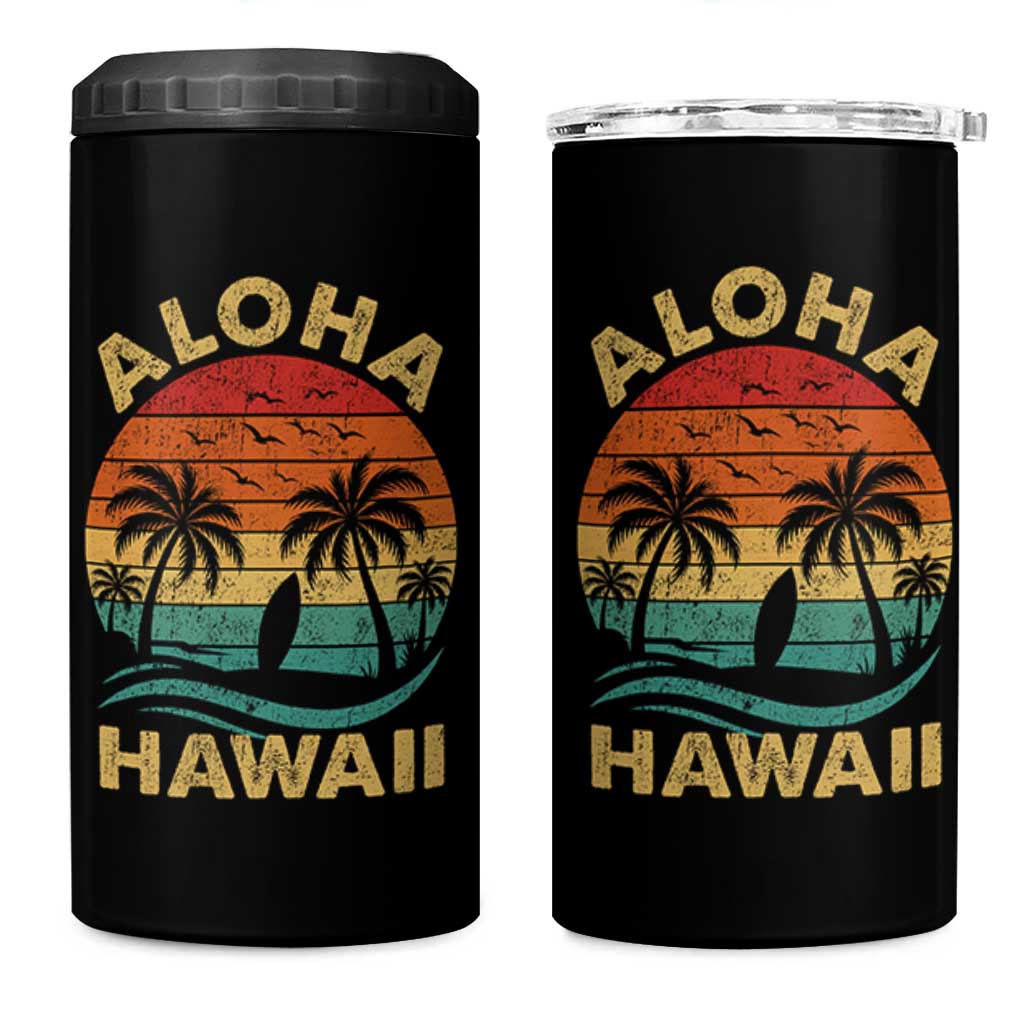 Aloha Hawaii 4 in 1 Can Cooler Tumbler Retro Hawaiian Island Palm Beach Surfboard Surf - Wonder Print Shop