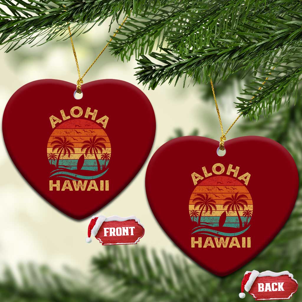 Aloha Hawaii Ceramic Ornament Retro Hawaiian Island Palm Beach Surfboard Surf - Wonder Print Shop