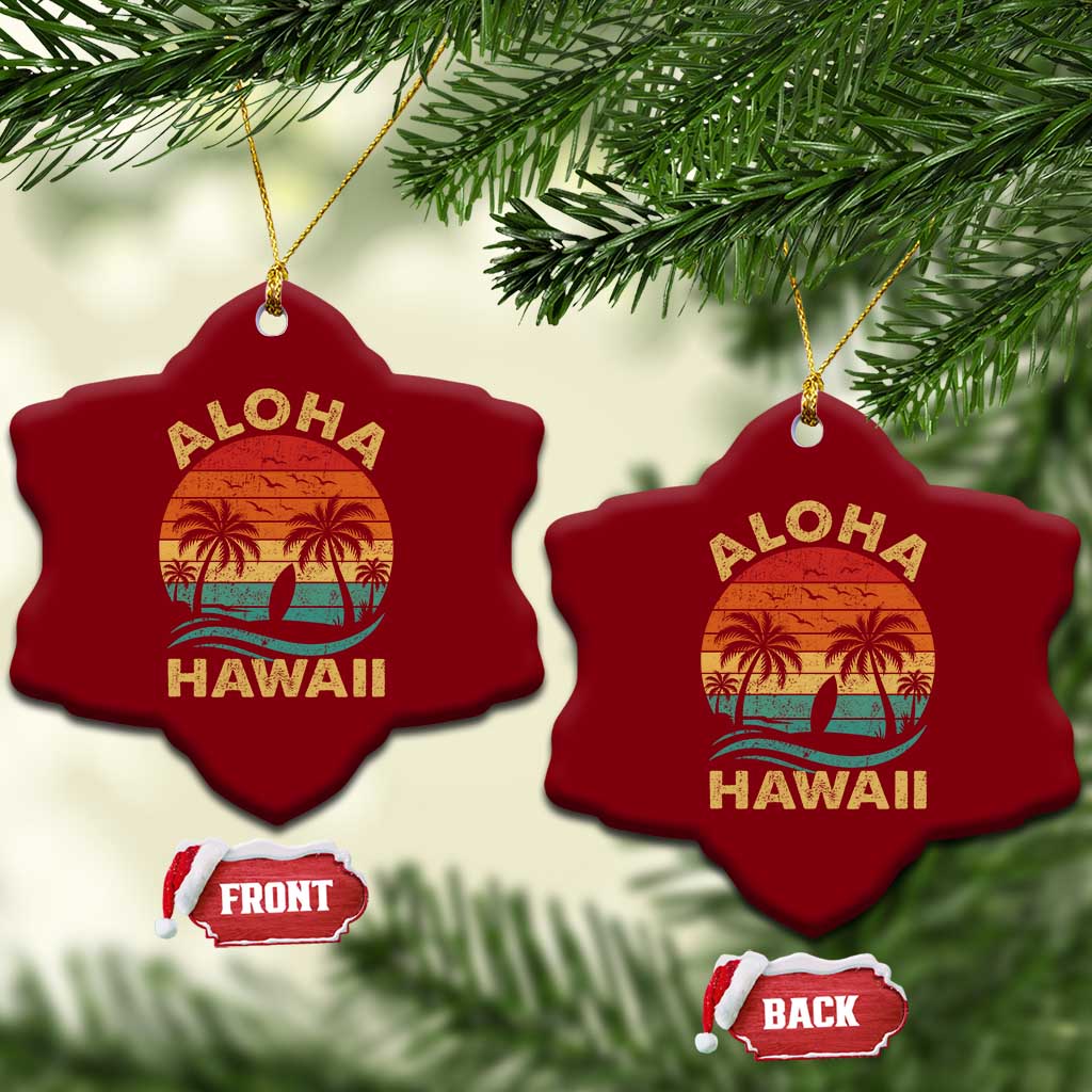 Aloha Hawaii Ceramic Ornament Retro Hawaiian Island Palm Beach Surfboard Surf - Wonder Print Shop