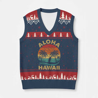 Aloha Hawaii V-Neck Knit Sweater Vest Retro Hawaiian Island Palm Beach Surfboard Surf - Wonder Print Shop