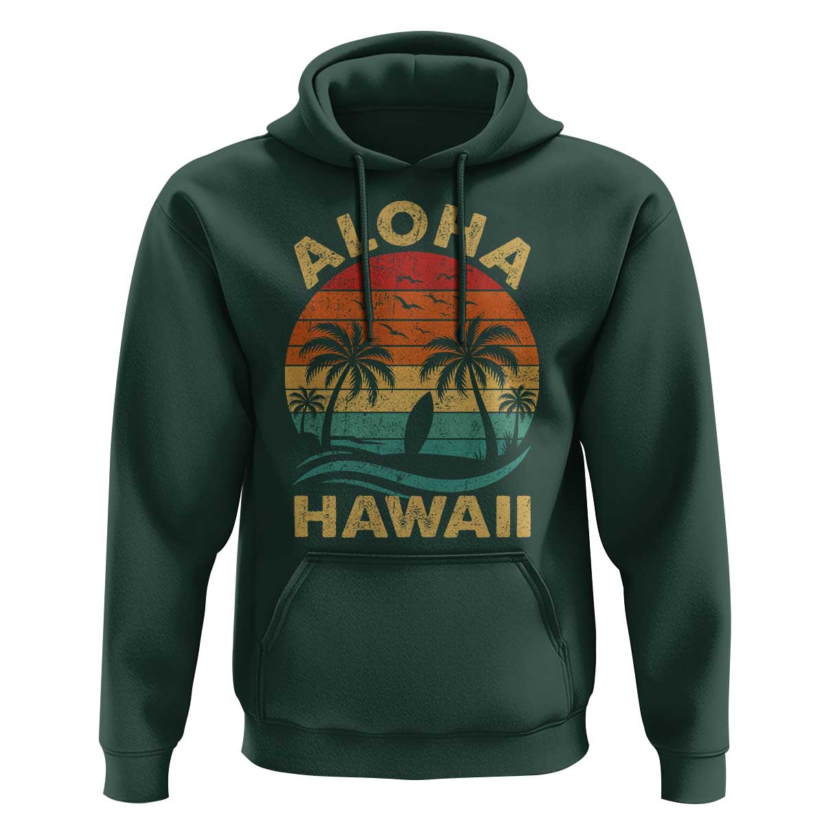 Aloha Hawaii Hoodie Retro Hawaiian Island Palm Beach Surfboard Surf - Wonder Print Shop