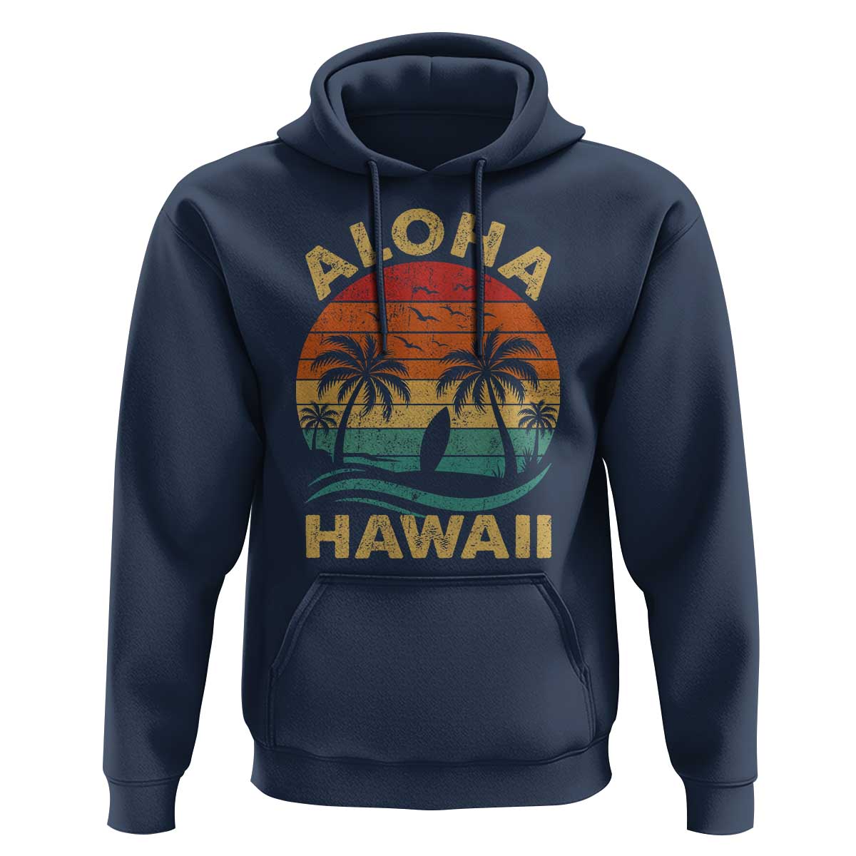 Aloha Hawaii Hoodie Retro Hawaiian Island Palm Beach Surfboard Surf - Wonder Print Shop