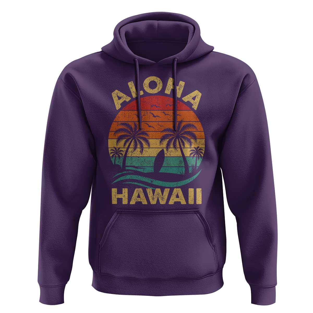 Aloha Hawaii Hoodie Retro Hawaiian Island Palm Beach Surfboard Surf - Wonder Print Shop