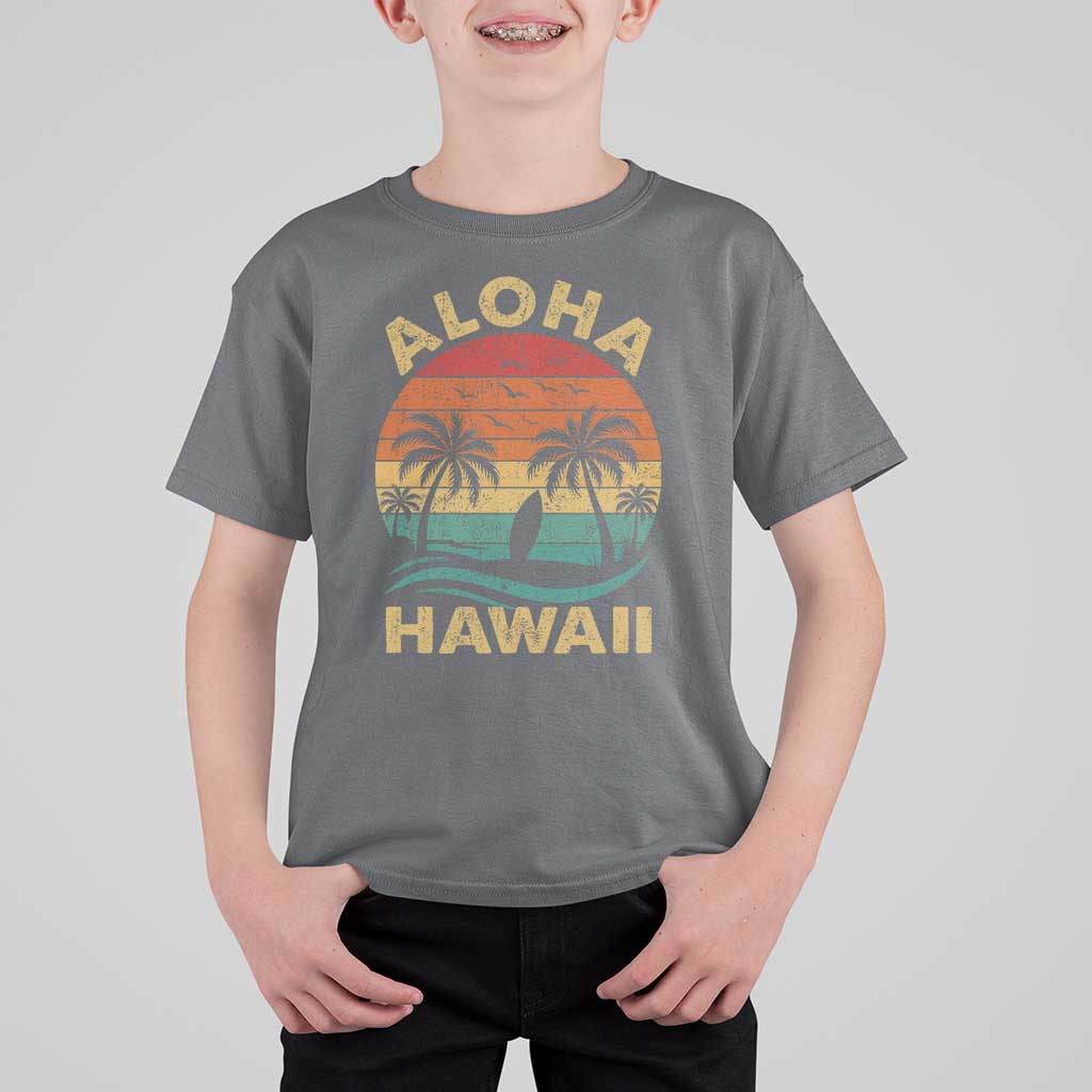 Aloha Hawaii T Shirt For Kid Retro Hawaiian Island Palm Beach Surfboard Surf - Wonder Print Shop