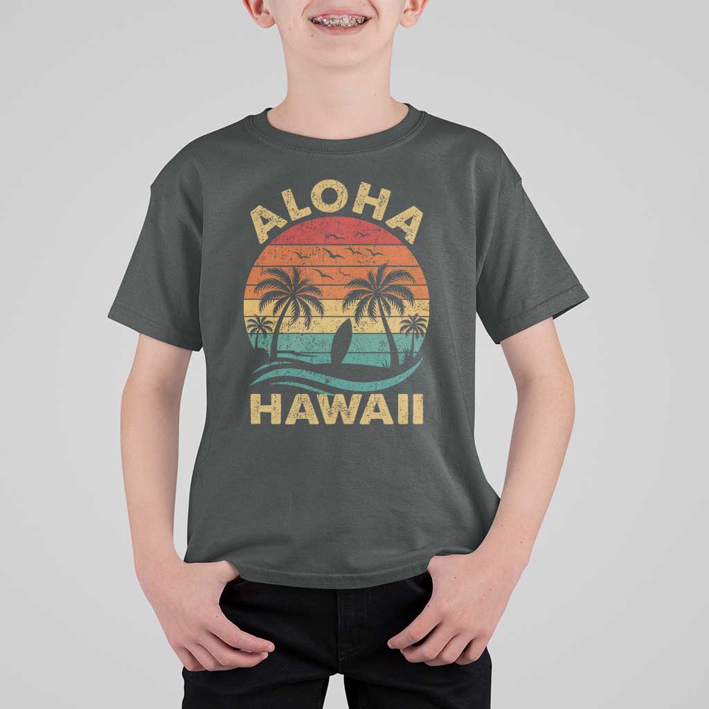 Aloha Hawaii T Shirt For Kid Retro Hawaiian Island Palm Beach Surfboard Surf - Wonder Print Shop