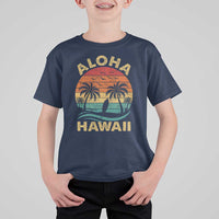 Aloha Hawaii T Shirt For Kid Retro Hawaiian Island Palm Beach Surfboard Surf - Wonder Print Shop