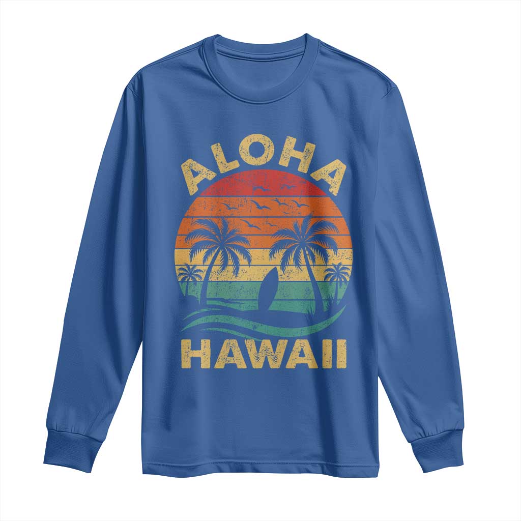 Aloha Hawaii Long Sleeve Shirt Retro Hawaiian Island Palm Beach Surfboard Surf - Wonder Print Shop