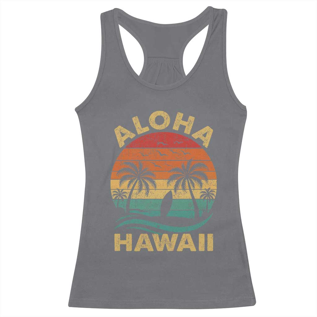 Aloha Hawaii Racerback Tank Top Retro Hawaiian Island Palm Beach Surfboard Surf - Wonder Print Shop