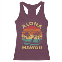 Aloha Hawaii Racerback Tank Top Retro Hawaiian Island Palm Beach Surfboard Surf - Wonder Print Shop