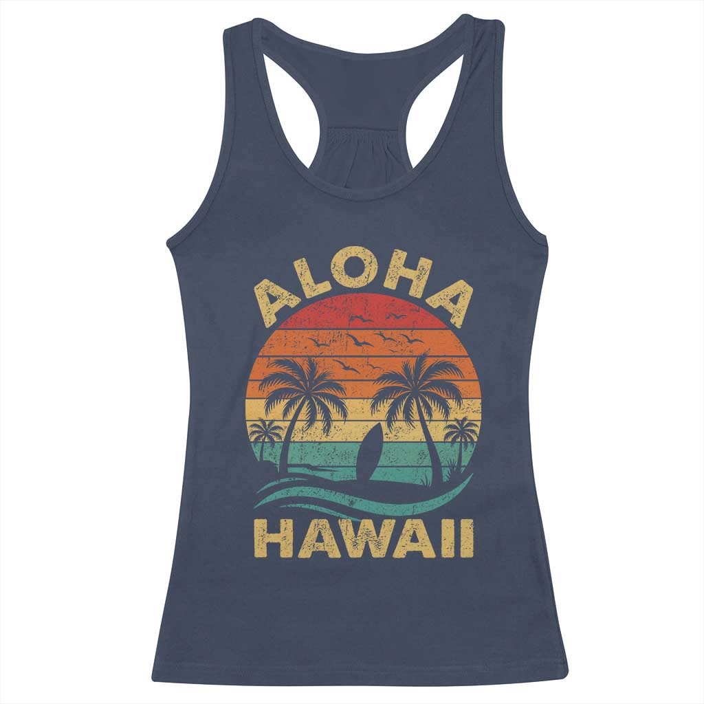 Aloha Hawaii Racerback Tank Top Retro Hawaiian Island Palm Beach Surfboard Surf - Wonder Print Shop