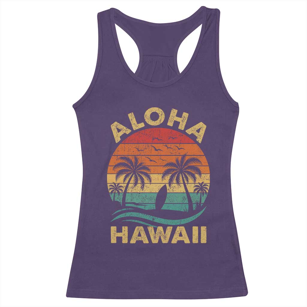 Aloha Hawaii Racerback Tank Top Retro Hawaiian Island Palm Beach Surfboard Surf - Wonder Print Shop