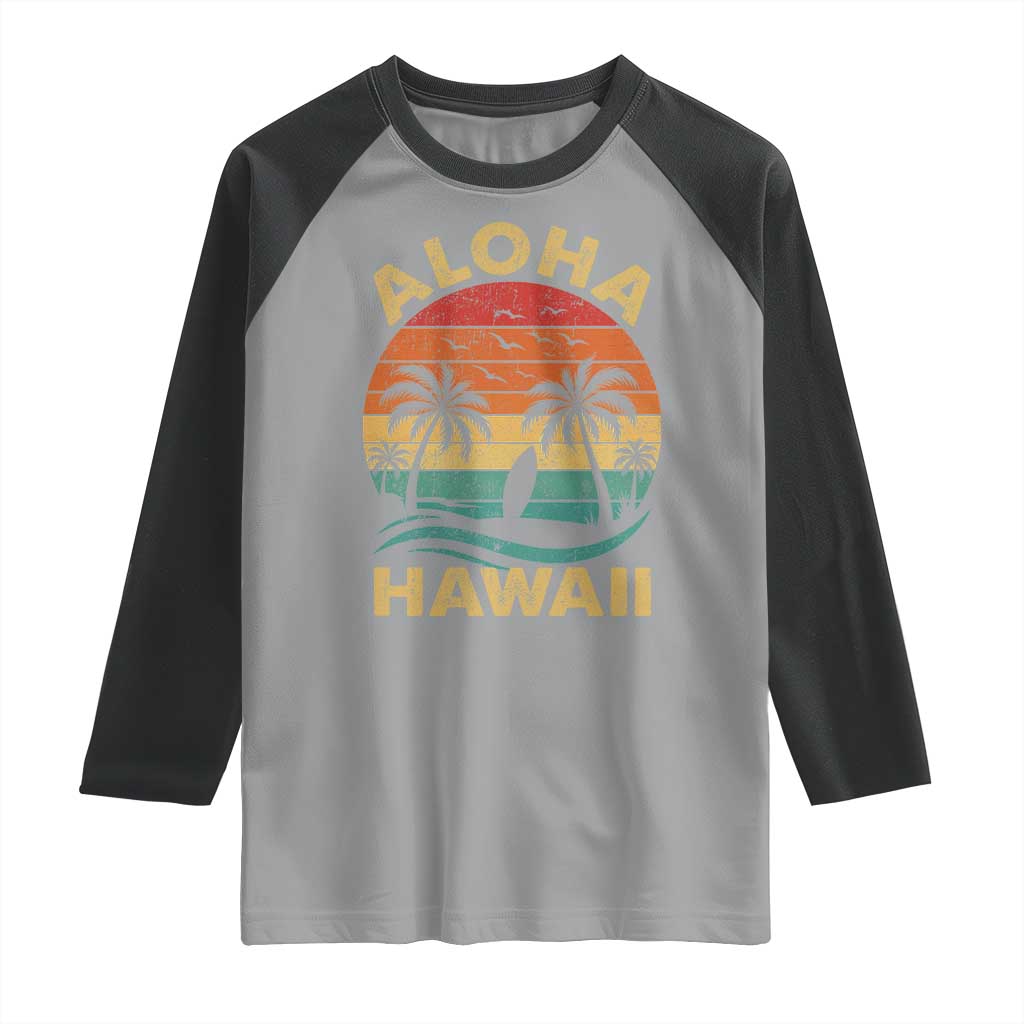 Aloha Hawaii Raglan Shirt Retro Hawaiian Island Palm Beach Surfboard Surf - Wonder Print Shop