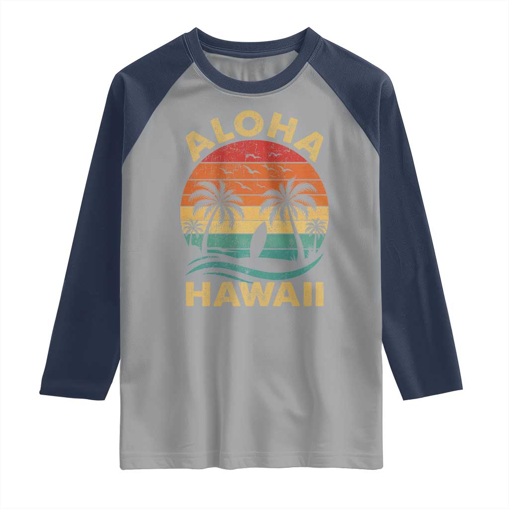 Aloha Hawaii Raglan Shirt Retro Hawaiian Island Palm Beach Surfboard Surf - Wonder Print Shop