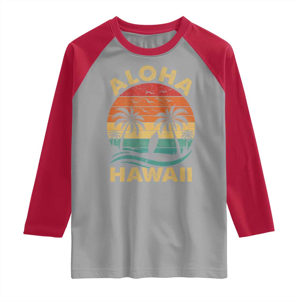 Aloha Hawaii Raglan Shirt Retro Hawaiian Island Palm Beach Surfboard Surf - Wonder Print Shop