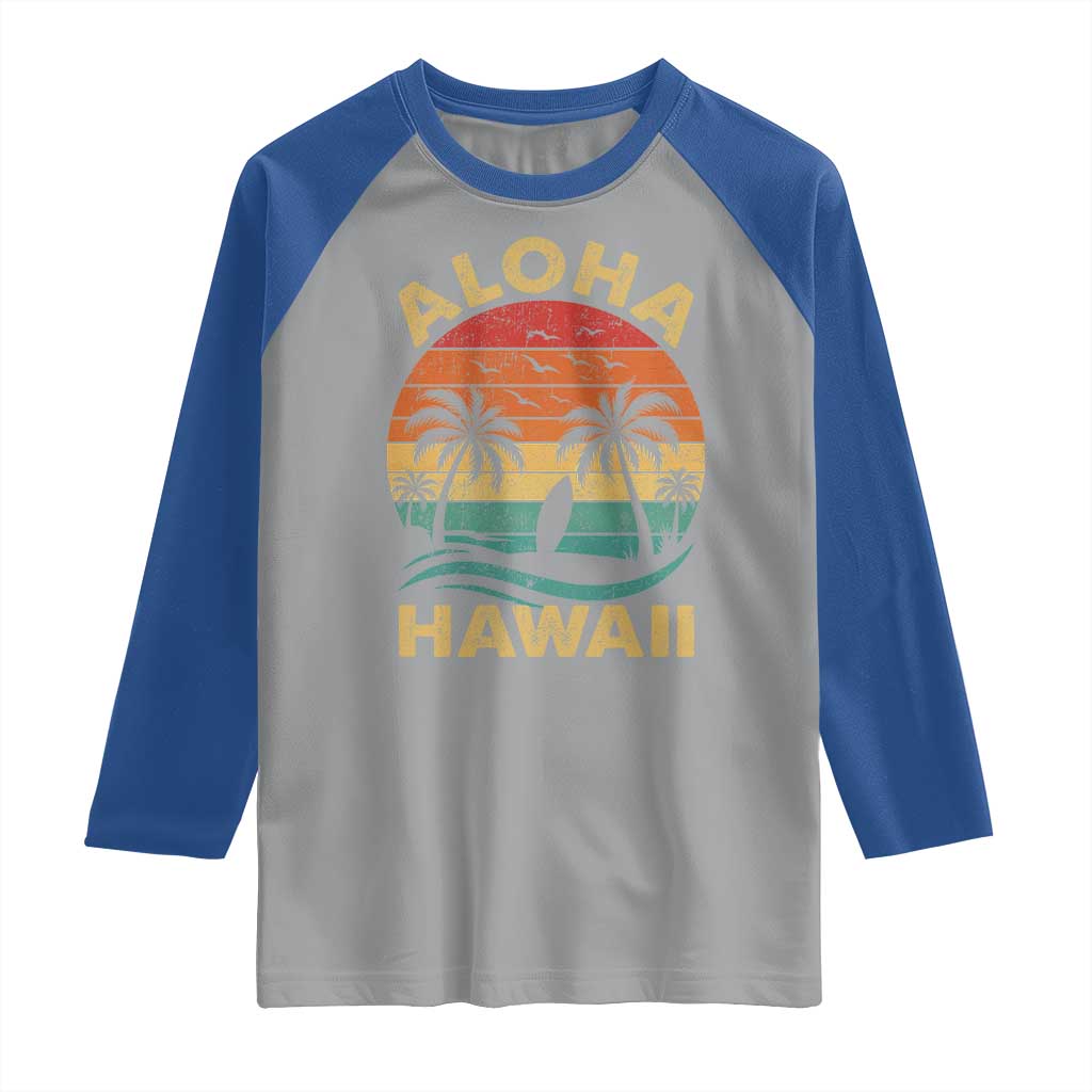 Aloha Hawaii Raglan Shirt Retro Hawaiian Island Palm Beach Surfboard Surf - Wonder Print Shop