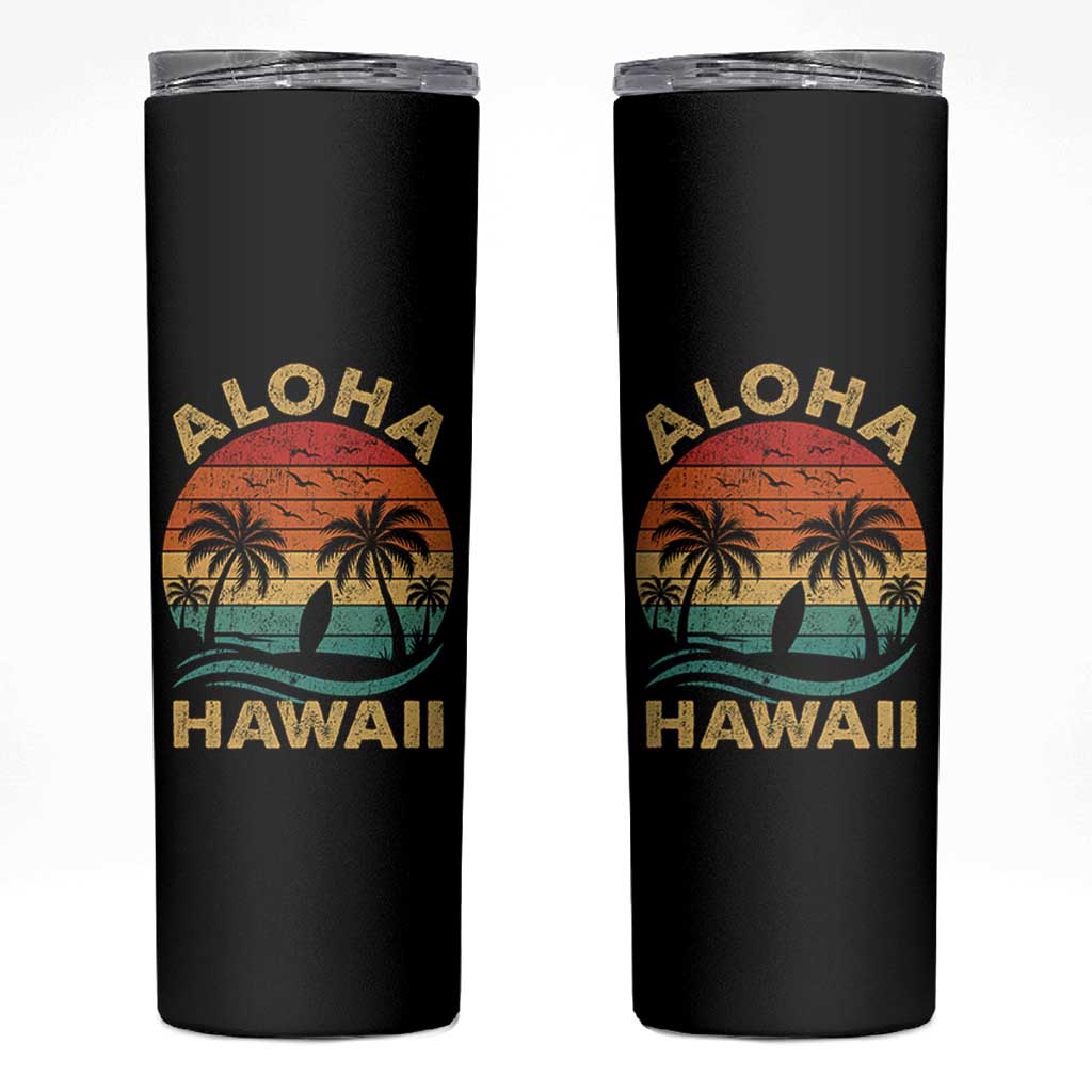 Aloha Hawaii Skinny Tumbler Retro Hawaiian Island Palm Beach Surfboard Surf - Wonder Print Shop