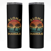 Aloha Hawaii Skinny Tumbler Retro Hawaiian Island Palm Beach Surfboard Surf - Wonder Print Shop