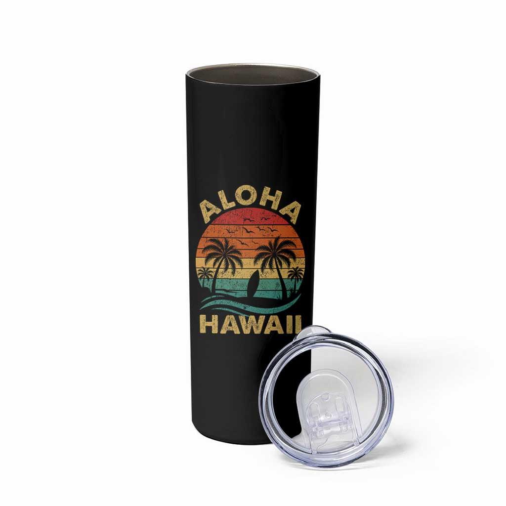 Aloha Hawaii Skinny Tumbler Retro Hawaiian Island Palm Beach Surfboard Surf - Wonder Print Shop