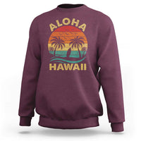 Aloha Hawaii Sweatshirt Retro Hawaiian Island Palm Beach Surfboard Surf - Wonder Print Shop