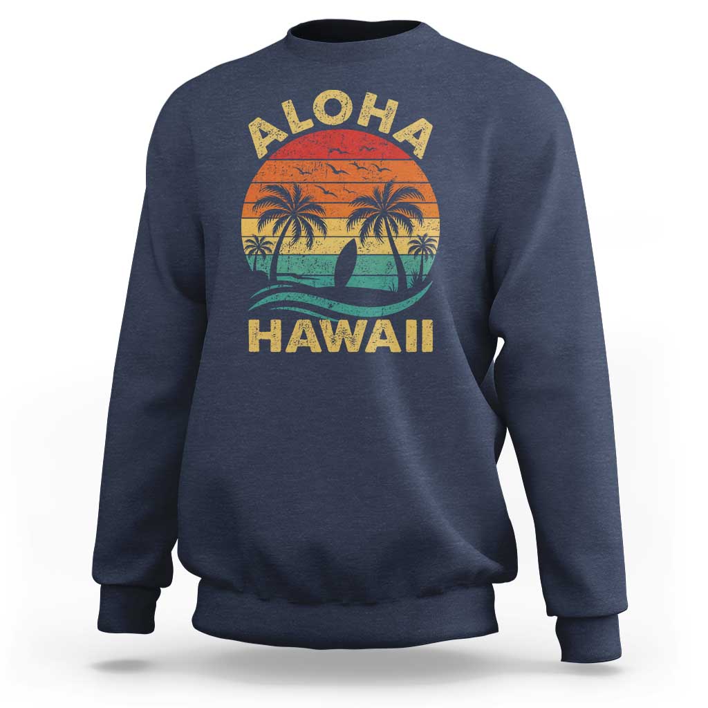Aloha Hawaii Sweatshirt Retro Hawaiian Island Palm Beach Surfboard Surf - Wonder Print Shop