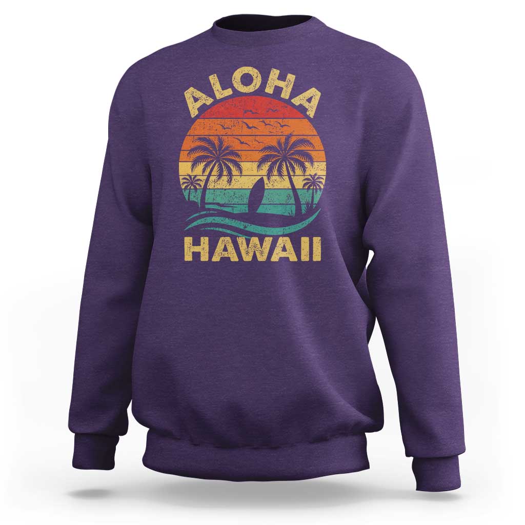 Aloha Hawaii Sweatshirt Retro Hawaiian Island Palm Beach Surfboard Surf - Wonder Print Shop