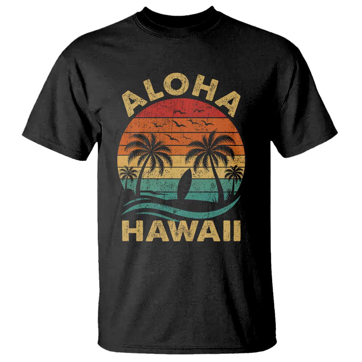 Aloha Hawaii T Shirt Retro Hawaiian Island Palm Beach Surfboard Surf - Wonder Print Shop
