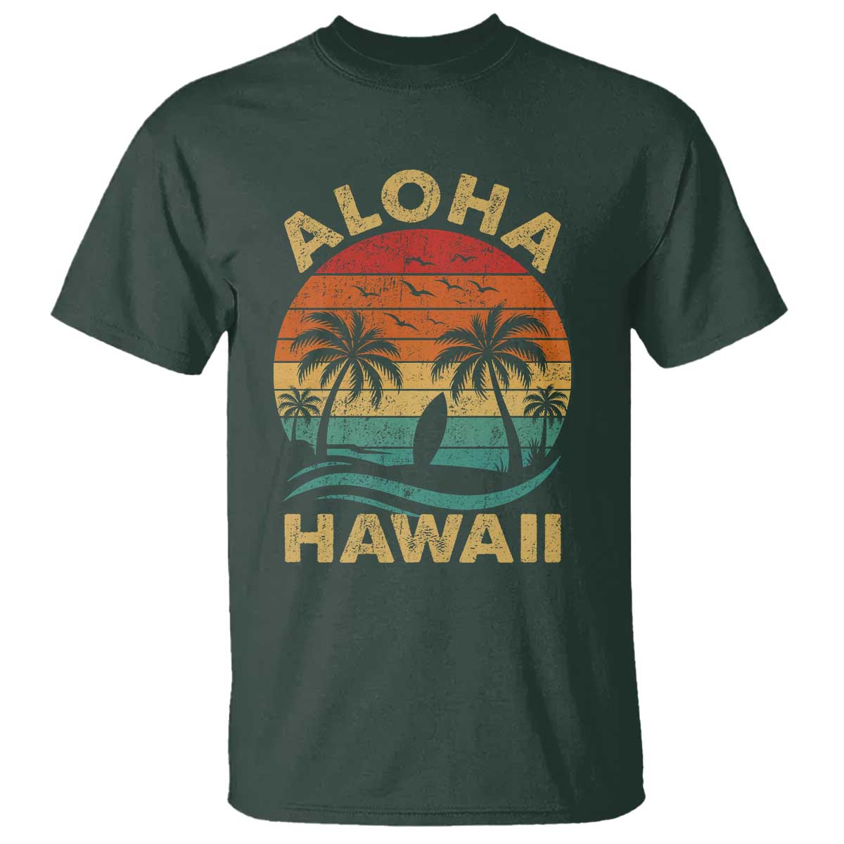 Aloha Hawaii T Shirt Retro Hawaiian Island Palm Beach Surfboard Surf - Wonder Print Shop