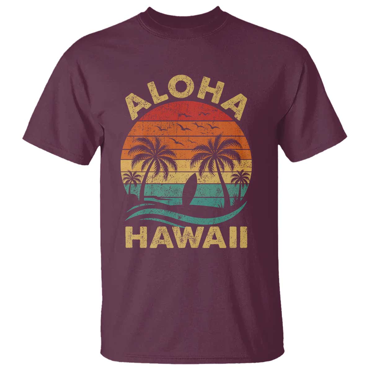 Aloha Hawaii T Shirt Retro Hawaiian Island Palm Beach Surfboard Surf - Wonder Print Shop