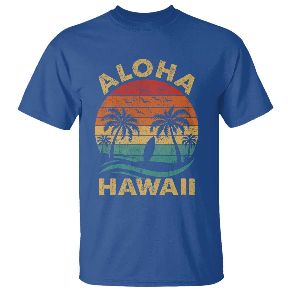 Aloha Hawaii T Shirt Retro Hawaiian Island Palm Beach Surfboard Surf - Wonder Print Shop