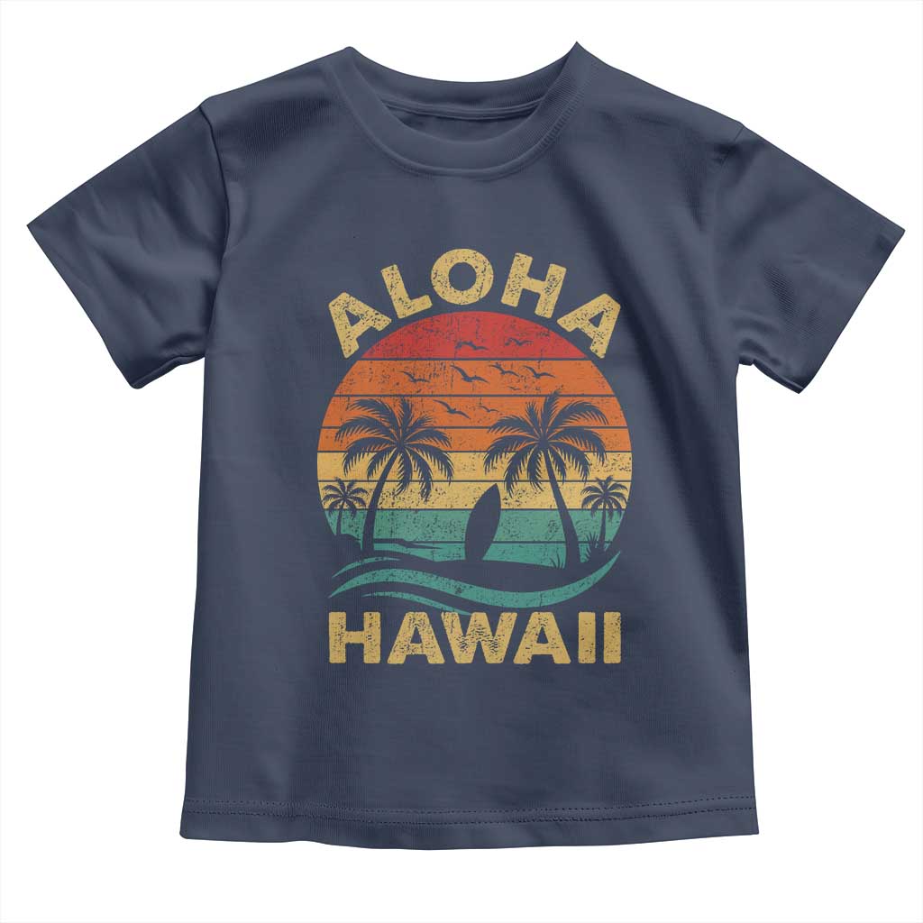 Aloha Hawaii Toddler T Shirt Retro Hawaiian Island Palm Beach Surfboard Surf - Wonder Print Shop