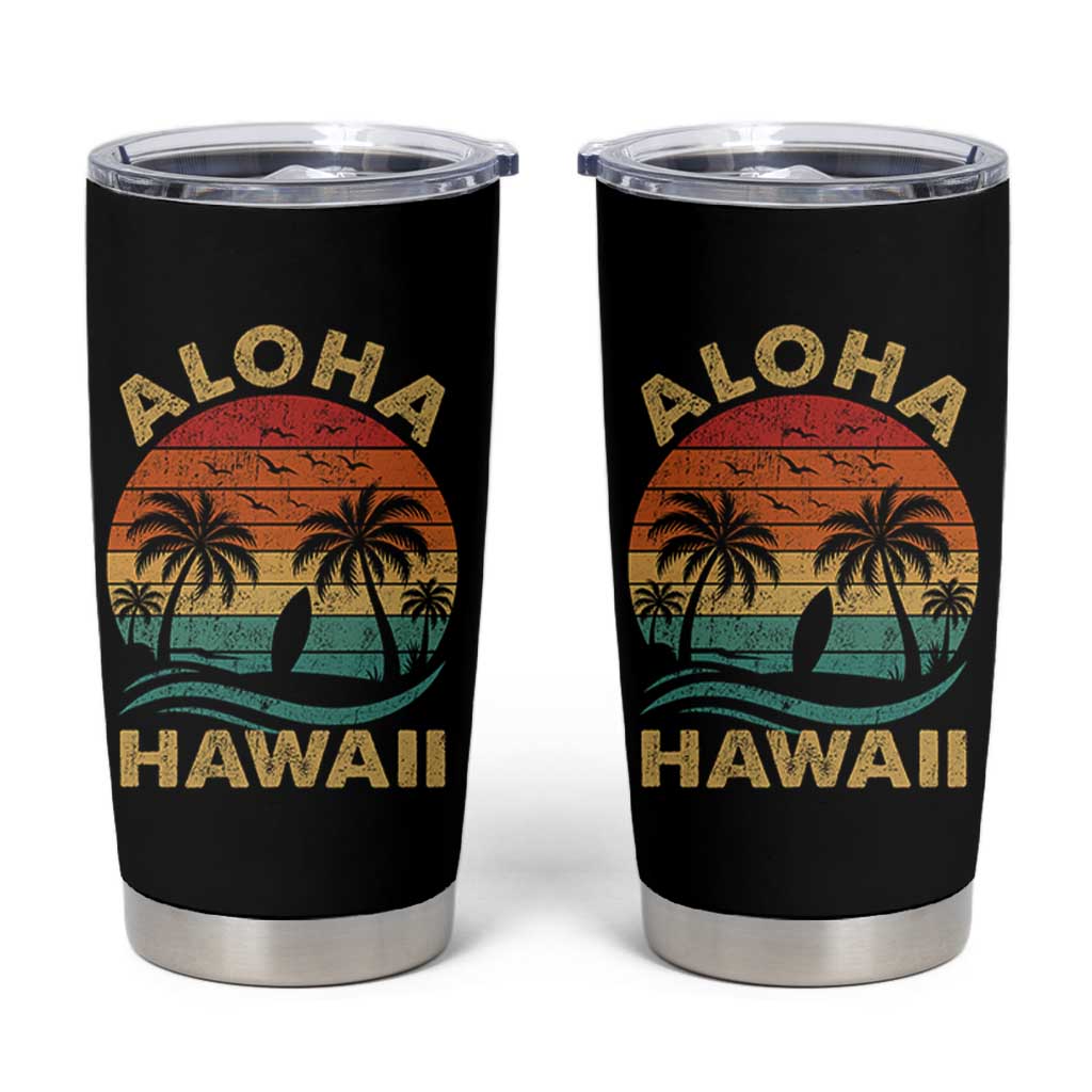 Aloha Hawaii Tumbler Cup Retro Hawaiian Island Palm Beach Surfboard Surf - Wonder Print Shop