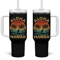Aloha Hawaii Tumbler With Handle Retro Hawaiian Island Palm Beach Surfboard Surf - Wonder Print Shop